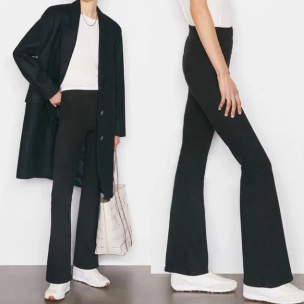Frame Denim The JET SET Flare High Rise Jeans Sheen Noir Black Size Large NWT